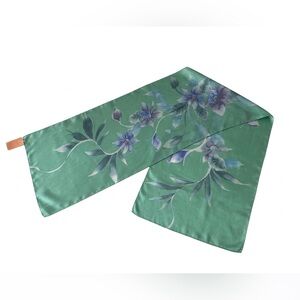 Atma Alam Hand-Drawn Silk Batik Scarf - Floral Mint Green & Blue 100% Silk